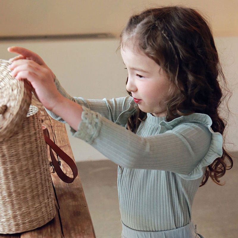 長袖Tシャツ Blue / 90cm キッズトップス ショルダーフリルリブ長袖Tシャツ【mh0009074】