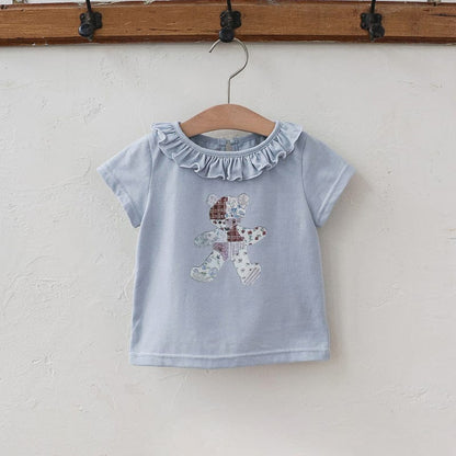 半袖Tシャツ Blue / 90cm ラッフルフリル襟ベアくま半袖Tシャツ【mh0009624】
