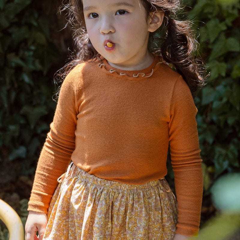 長袖Tシャツ Brown / 90cm キッズトップス ラッフル襟長袖Tシャツ【mh0009071】