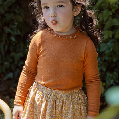 長袖Tシャツ Brown / 90cm キッズトップス ラッフル襟長袖Tシャツ【mh0009071】