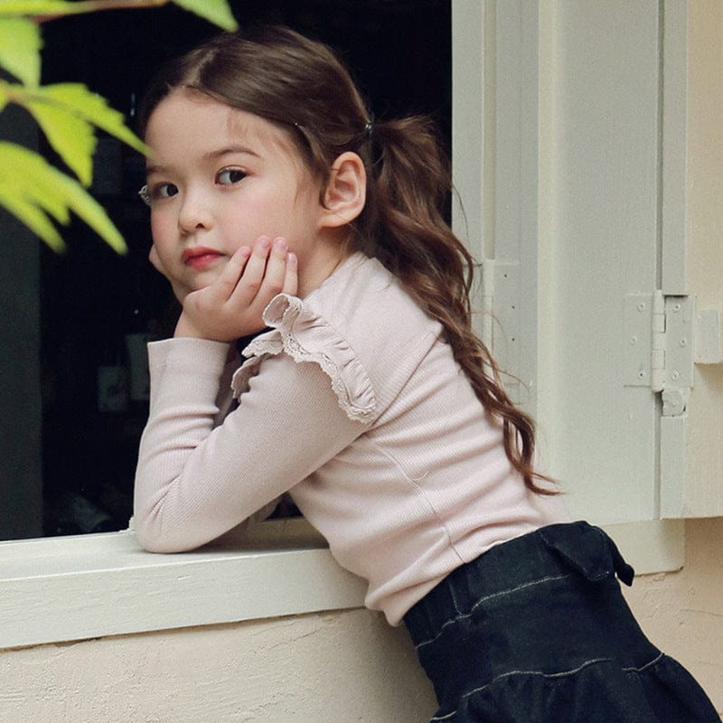 長袖Tシャツ Pink / 90cm キッズトップス ショルダーレースフリル長袖Tシャツ【mh0009077】