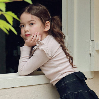 長袖Tシャツ Pink / 90cm キッズトップス ショルダーレースフリル長袖Tシャツ【mh0009077】