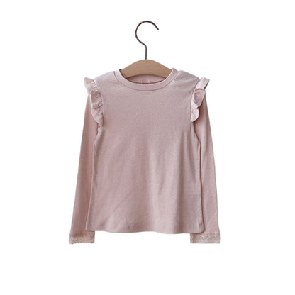 長袖Tシャツ キッズトップス バタフライショルダーフリル長袖カットソーTシャツ【mh0009064】