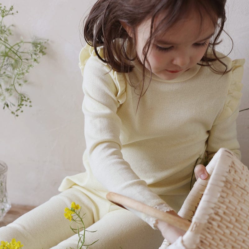 長袖Tシャツ キッズトップス バタフライショルダーフリル長袖カットソーTシャツ【mh0009064】