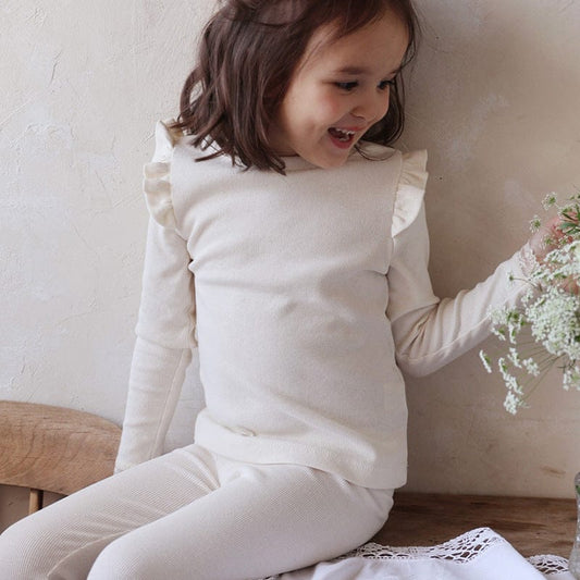 長袖Tシャツ キッズトップス バタフライショルダーフリル長袖カットソーTシャツ【mh0009064】