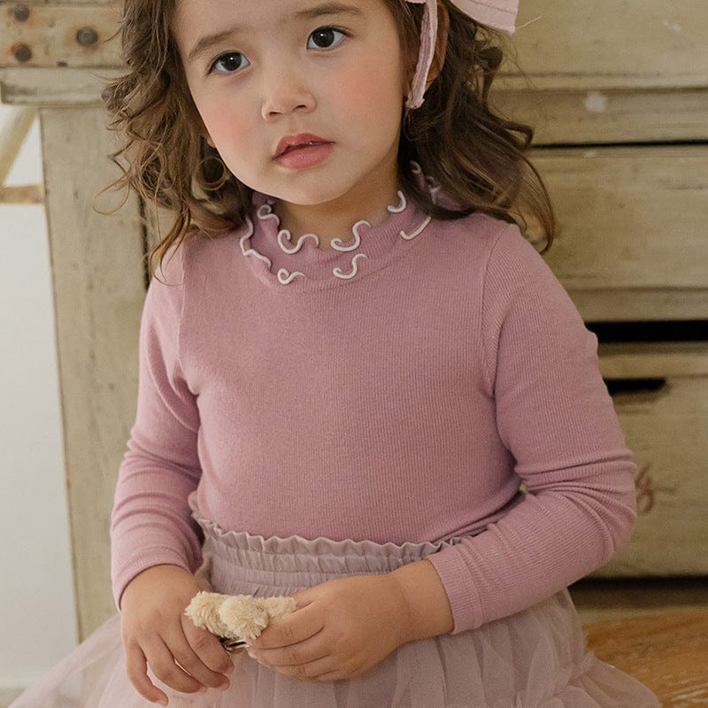 長袖Tシャツ キッズトップス ラッフル襟長袖Tシャツ【mh0009071】