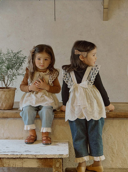 長袖Tシャツ キッズトップス ショルダーレースフリル長袖Tシャツ【mh0009077】