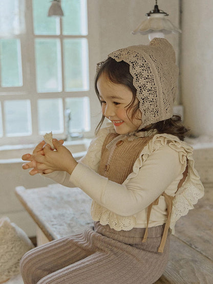 長袖Tシャツ キッズトップス ショルダーレースフリル長袖Tシャツ【mh0009077】