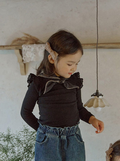 長袖Tシャツ キッズトップス ショルダーレースフリル長袖Tシャツ【mh0009077】