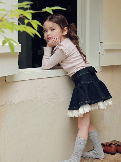 長袖Tシャツ キッズトップス ショルダーレースフリル長袖Tシャツ【mh0009077】