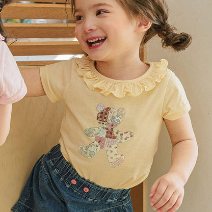 半袖Tシャツ ラッフルフリル襟ベアくま半袖Tシャツ【mh0009624】