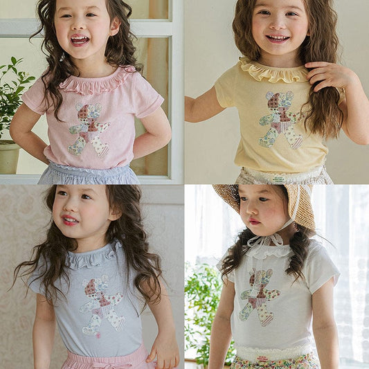 半袖Tシャツ ラッフルフリル襟ベアくま半袖Tシャツ【mh0009624】