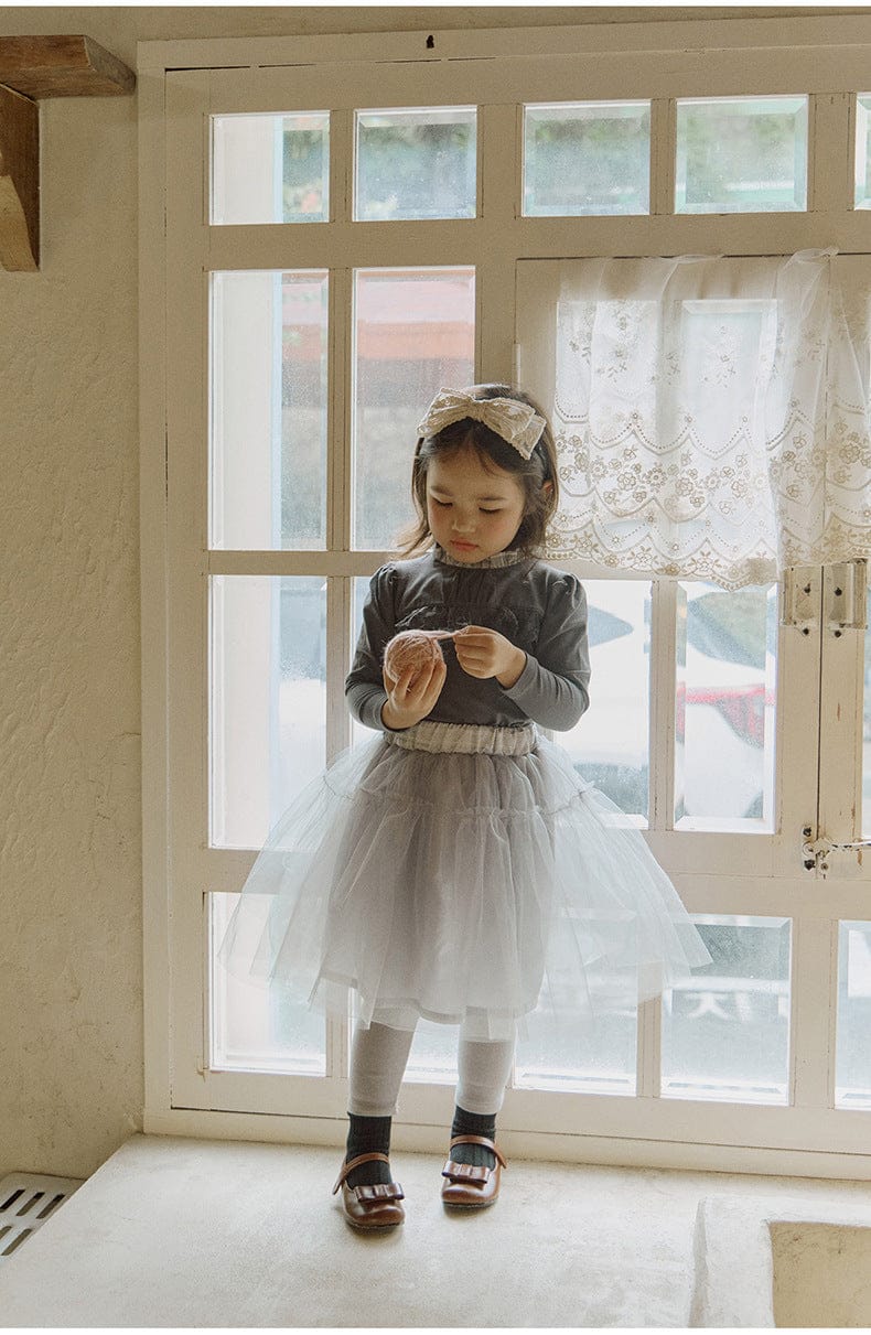 長袖Tシャツ 襟元フリル長袖Tシャツ レース切り替えブラウス【mh0010832】