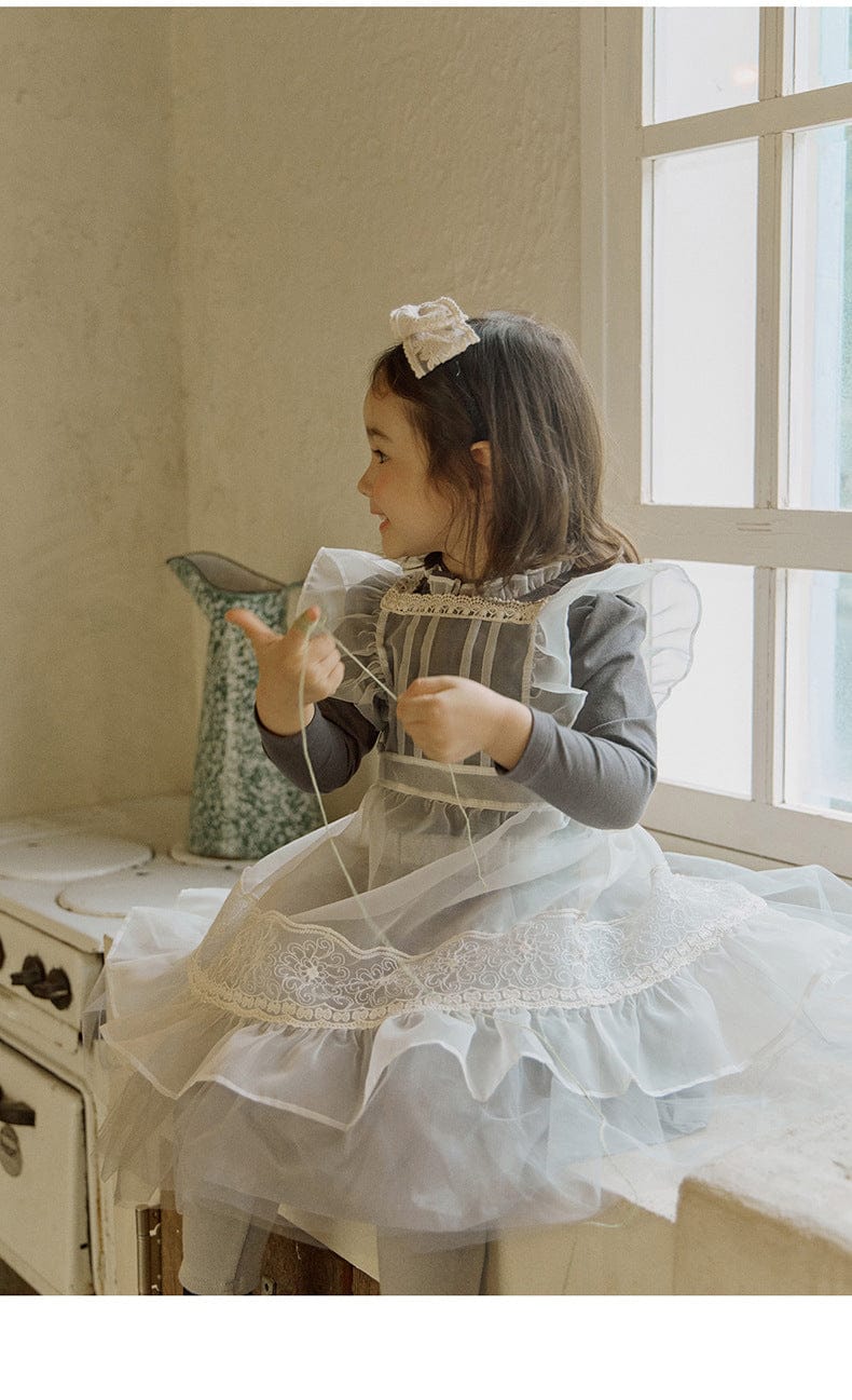 長袖Tシャツ 襟元フリル長袖Tシャツ レース切り替えブラウス【mh0010832】