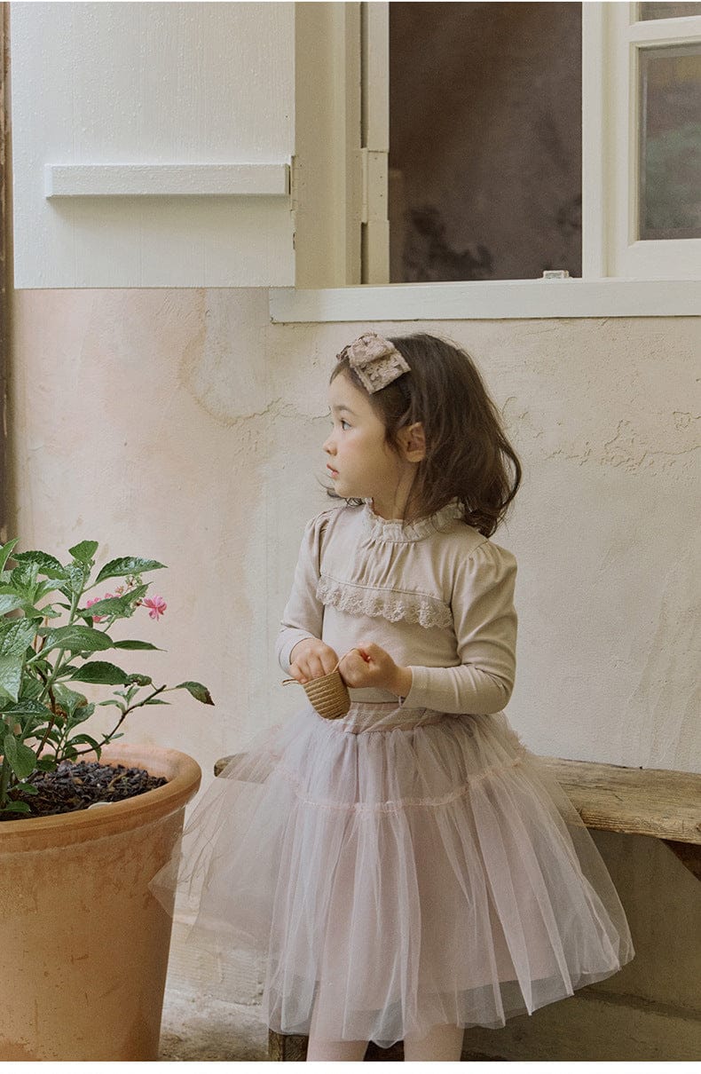 長袖Tシャツ 襟元フリル長袖Tシャツ レース切り替えブラウス【mh0010832】