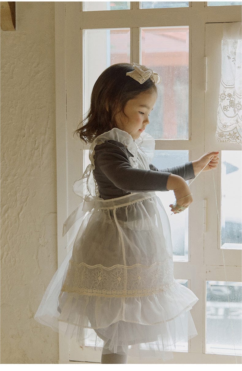 長袖Tシャツ 襟元フリル長袖Tシャツ レース切り替えブラウス【mh0010832】