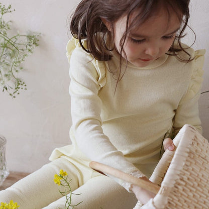 長袖Tシャツ Yellow / 90cm キッズトップス バタフライショルダーフリル長袖カットソーTシャツ【mh0009064】