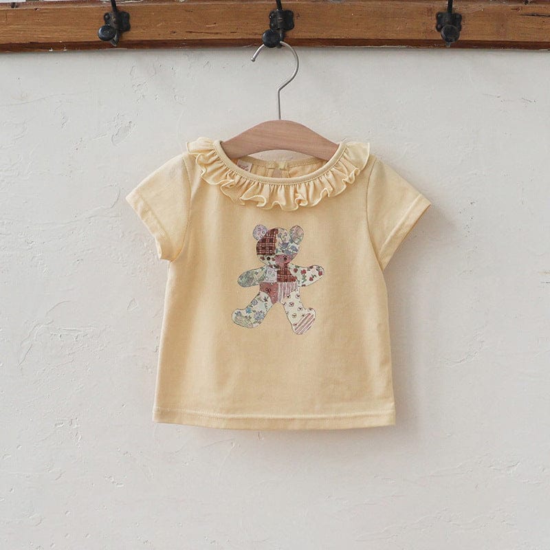 半袖Tシャツ Yellow / 90cm ラッフルフリル襟ベアくま半袖Tシャツ【mh0009624】