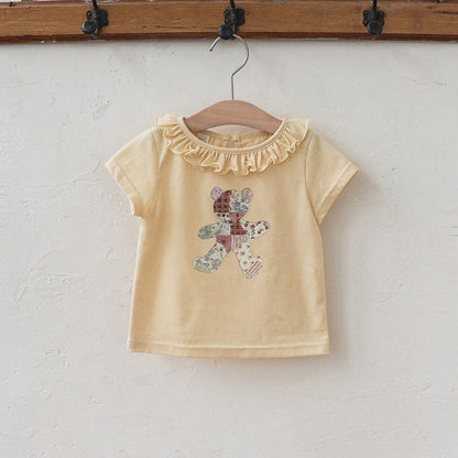 半袖Tシャツ Yellow / 90cm ラッフルフリル襟ベアくま半袖Tシャツ【mh0009624】