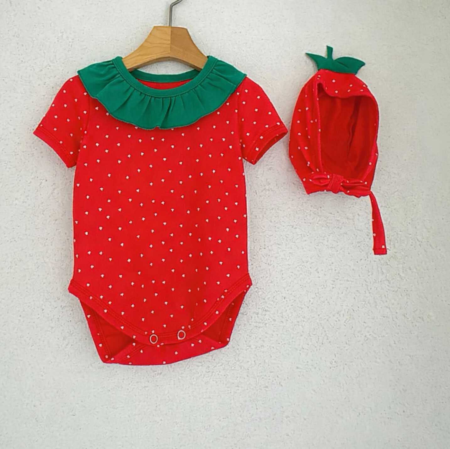 Strawberry Costume Hat Set Romper いちご 半袖ロンパース コスチューム【mh0013349】 Red / 66cm TOMMY'S GIFTS 半袖ロンパース