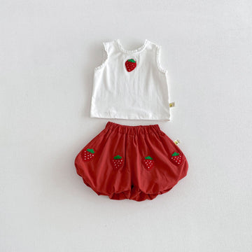 Strawberry Motif Vest Bud Pants Set ストロベリー ノースリーブセット【mh0013418】 angou ノースリーブセットアップ
