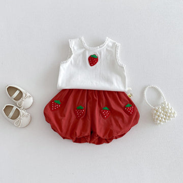 Strawberry Motif Vest Bud Pants Set ストロベリー ノースリーブセット【mh0013418】 angou ノースリーブセットアップ