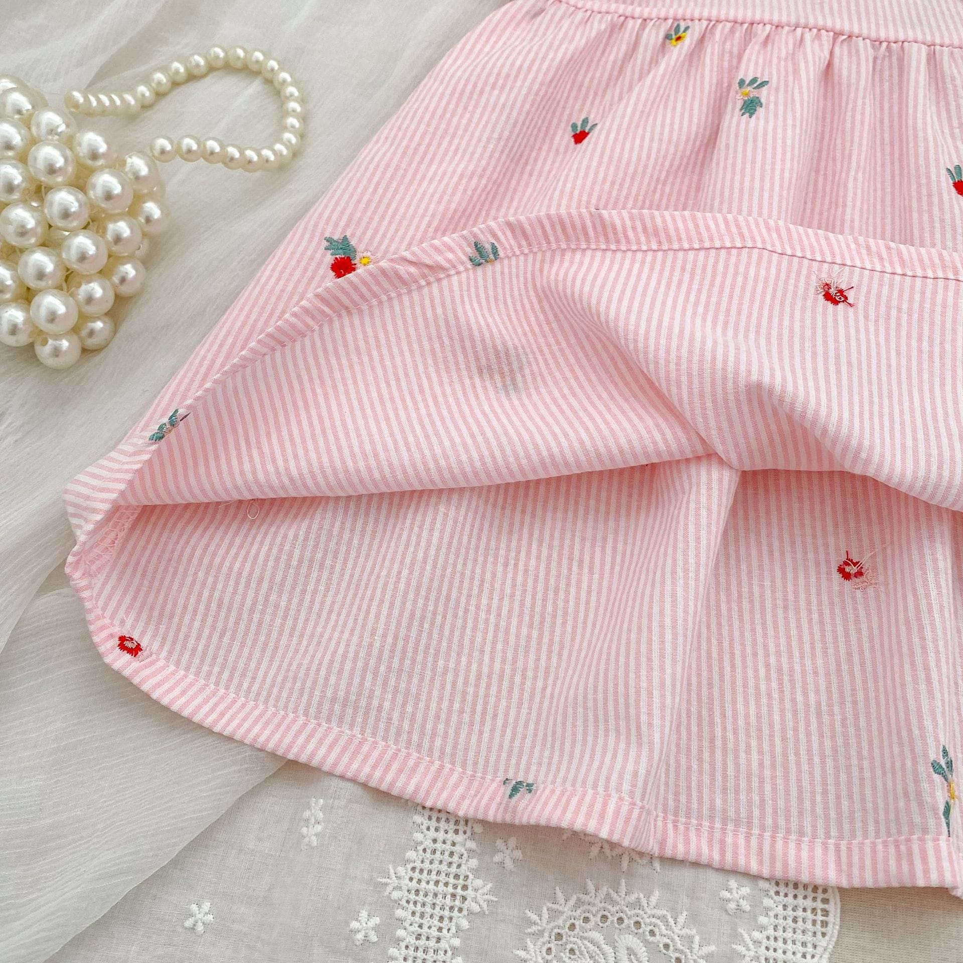 Stripe Embroidery Romper Dress 刺繍 ストライプ ロンパース ワンピース【mh0013168】 Aeg babyi 半袖ロンパース