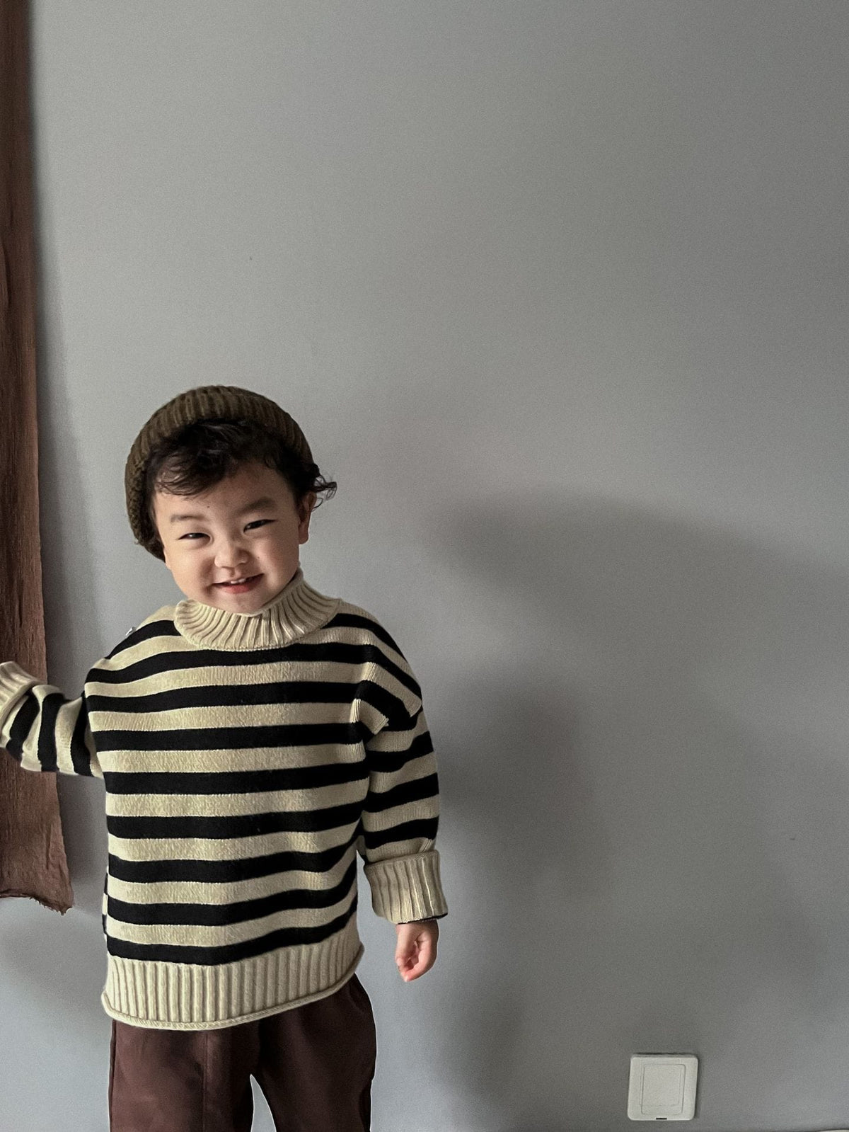 Stripe Mock Neck Knit Sweater ボーダー ハイネックセーター【mh0000298】 Mtiny Queen ニット・セーター