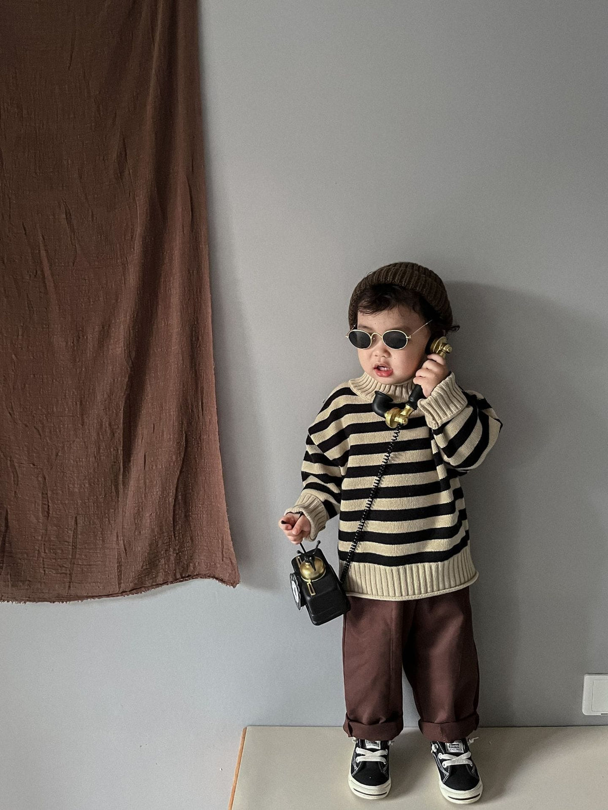 Stripe Mock Neck Knit Sweater ボーダー ハイネックセーター【mh0000298】 Mtiny Queen ニット・セーター