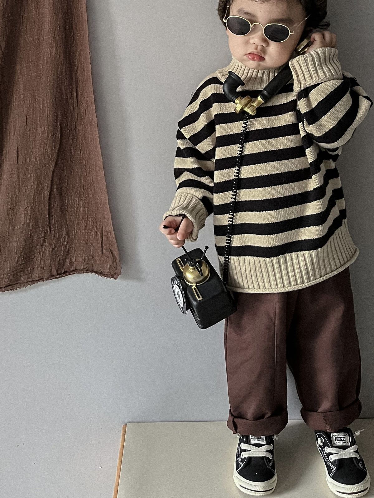 Stripe Mock Neck Knit Sweater ボーダー ハイネックセーター【mh0000298】 Mtiny Queen ニット・セーター