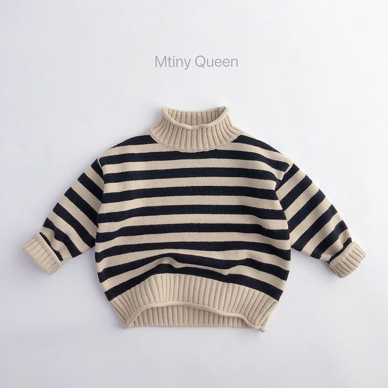Stripe Mock Neck Knit Sweater ボーダー ハイネックセーター【mh0000298】 Mtiny Queen ニット・セーター