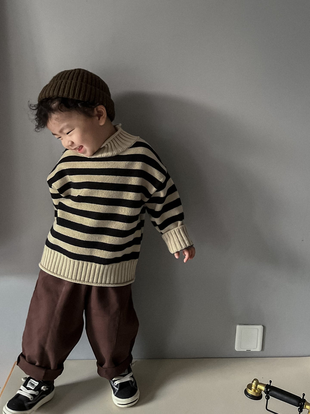 Stripe Mock Neck Knit Sweater ボーダー ハイネックセーター【mh0000298】 Mtiny Queen ニット・セーター