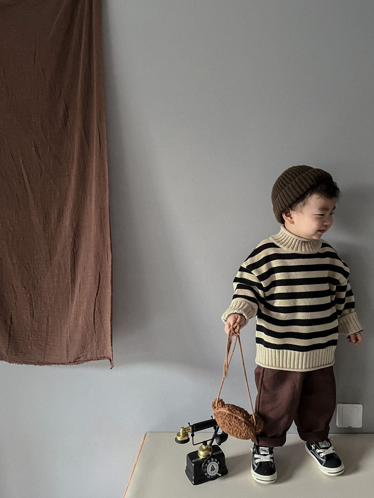 Stripe Mock Neck Knit Sweater ボーダー ハイネックセーター【mh0000298】 Mtiny Queen ニット・セーター