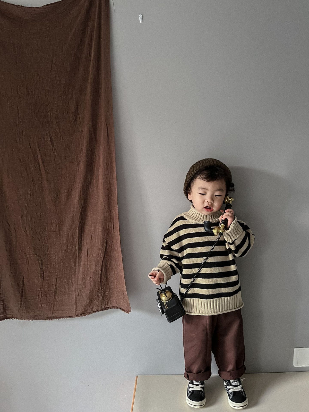 Stripe Mock Neck Knit Sweater ボーダー ハイネックセーター【mh0000298】 Mtiny Queen ニット・セーター