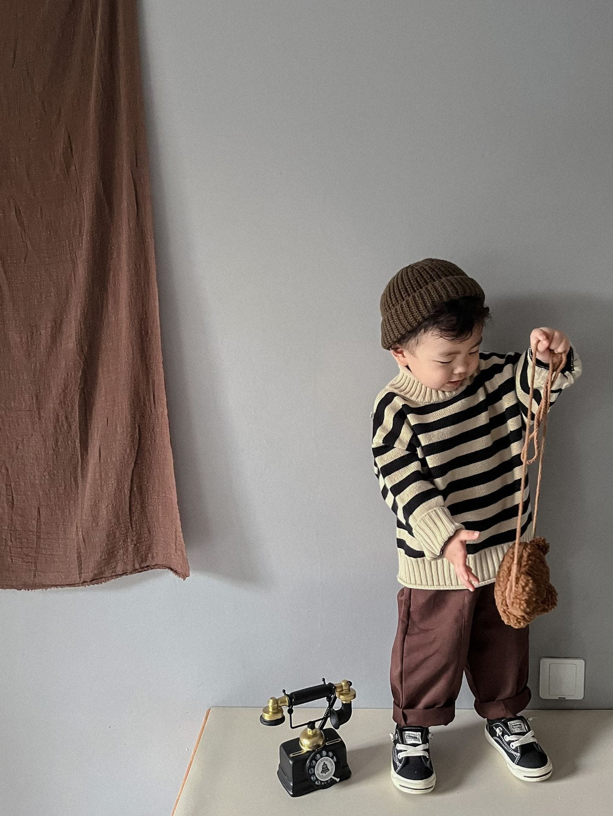 Stripe Mock Neck Knit Sweater ボーダー ハイネックセーター【mh0000298】 Mtiny Queen ニット・セーター