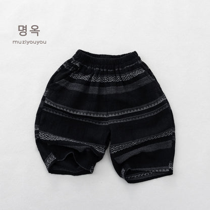 Striped Breathable Shorts コクーン ハーフパンツ【mh0013139】 Black / 80cm 명옥 muziyouyou ハーフパンツ・ショートパンツ