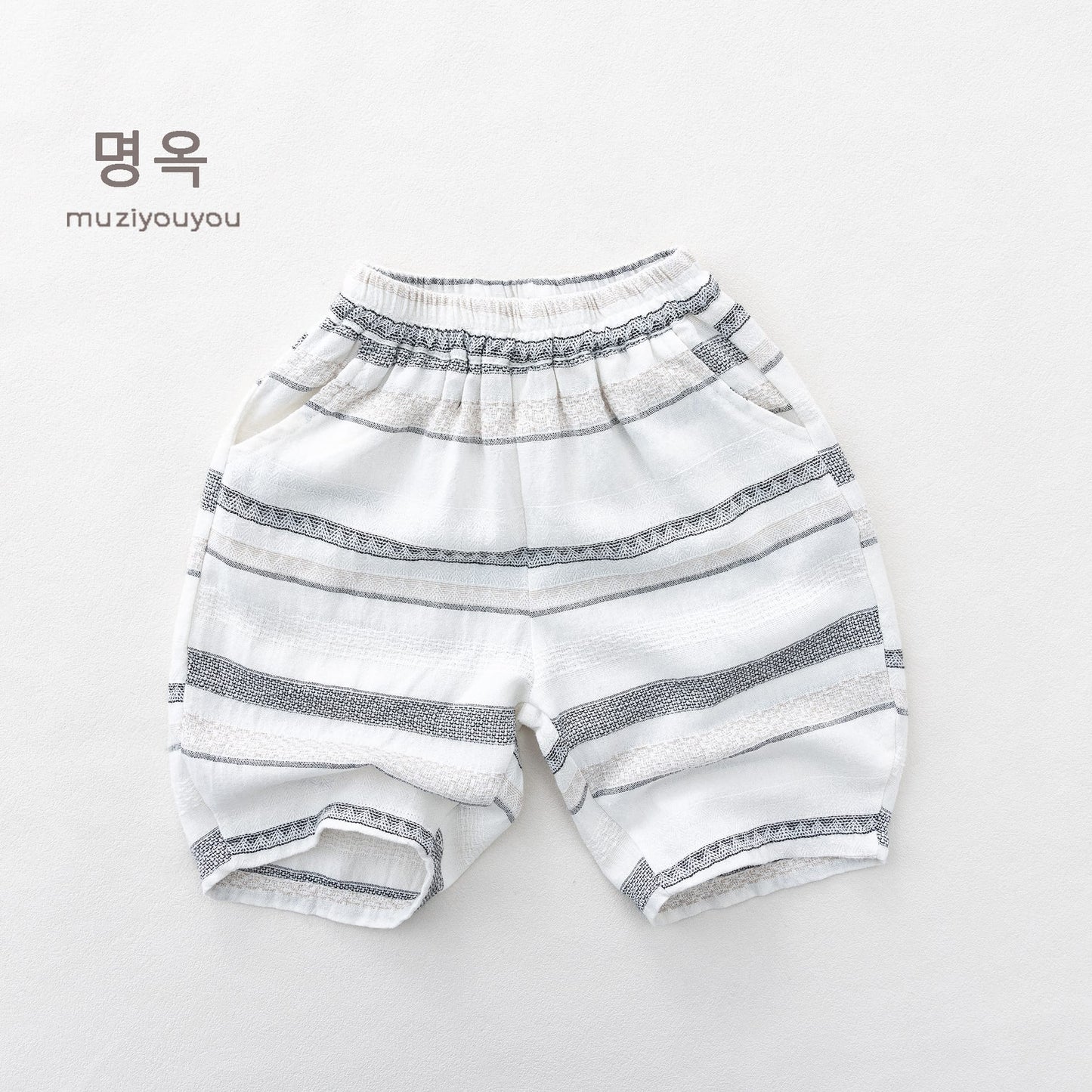 Striped Breathable Shorts コクーン ハーフパンツ【mh0013139】 White / 80cm 명옥 muziyouyou ハーフパンツ・ショートパンツ