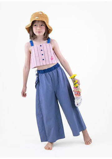 Striped Camisole Washed Wide-Leg Pants ストライプ キャミソール ロングパンツ【mh0013213】 RICE & SKY ノースリーブセットアップ