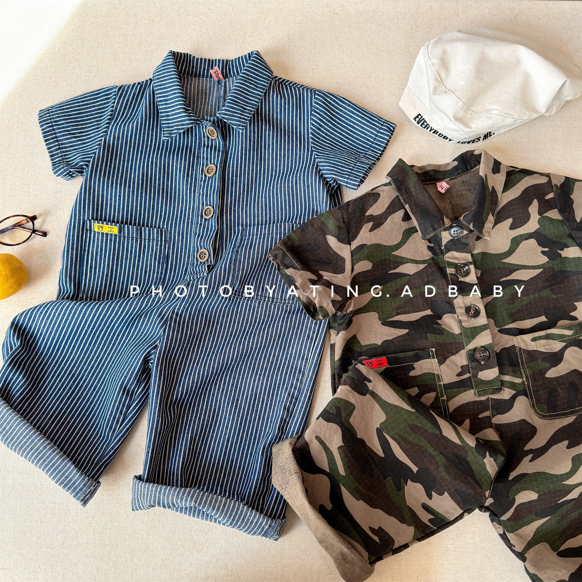 Striped Camouflage Jumpsuit ストライプ カモフラ ジャンプスーツ【mh0012445】 ADbaby 長袖ジャンプスーツ