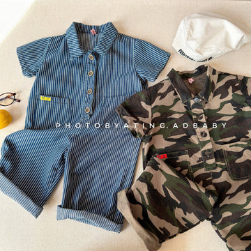 Striped Camouflage Jumpsuit ストライプ カモフラ ジャンプスーツ【mh0012445】 ADbaby 長袖ジャンプスーツ