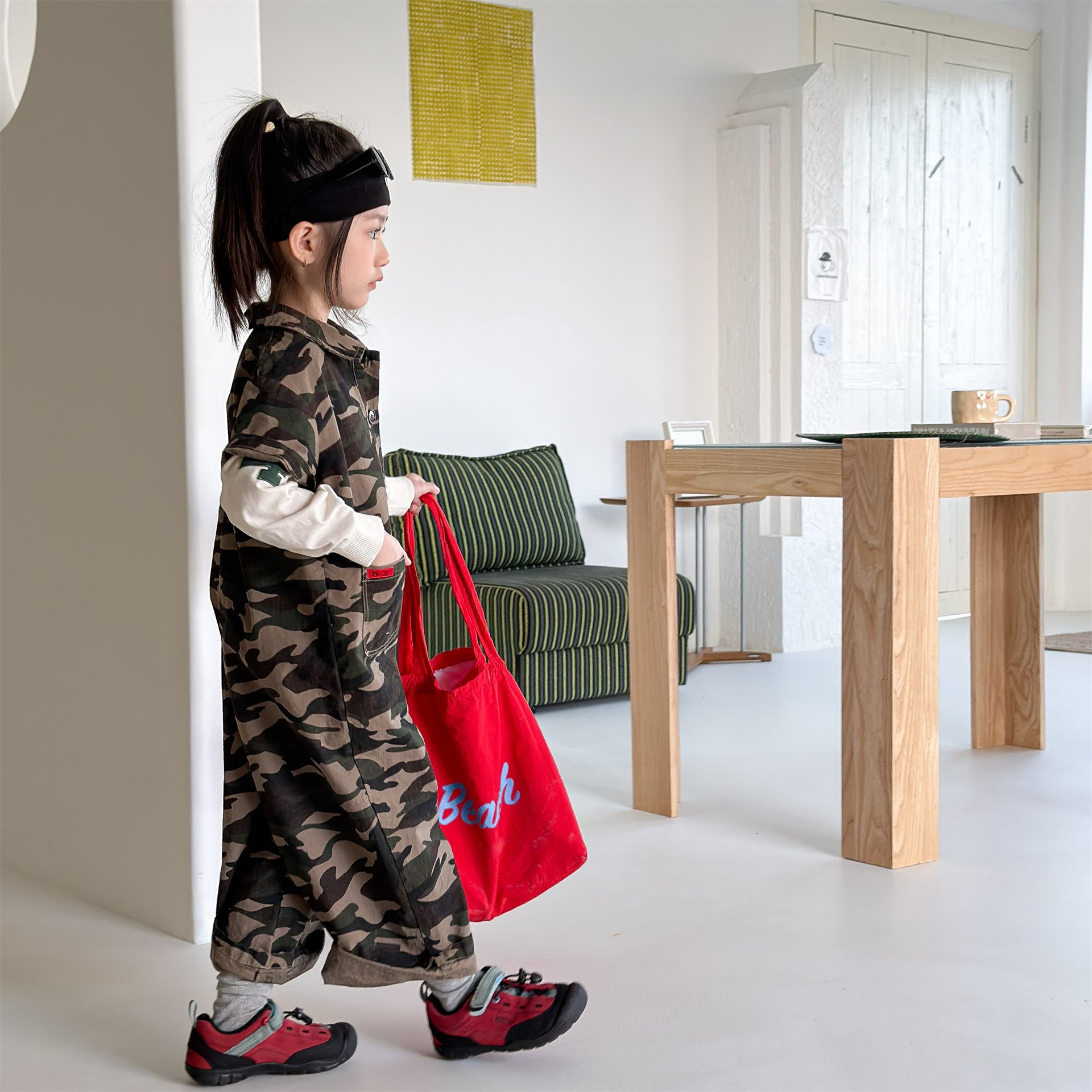 Striped Camouflage Jumpsuit ストライプ カモフラ ジャンプスーツ【mh0012445】 ADbaby 長袖ジャンプスーツ