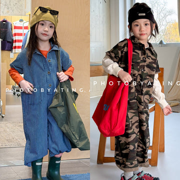 Striped Camouflage Jumpsuit ストライプ カモフラ ジャンプスーツ【mh0012445】 ADbaby 長袖ジャンプスーツ