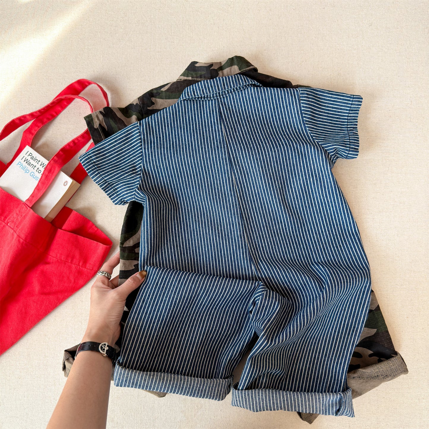 Striped Camouflage Jumpsuit ストライプ カモフラ ジャンプスーツ【mh0012445】 ADbaby 長袖ジャンプスーツ