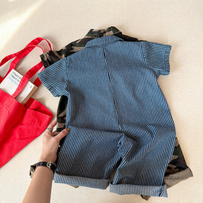 Striped Camouflage Jumpsuit ストライプ カモフラ ジャンプスーツ【mh0012445】 ADbaby 長袖ジャンプスーツ