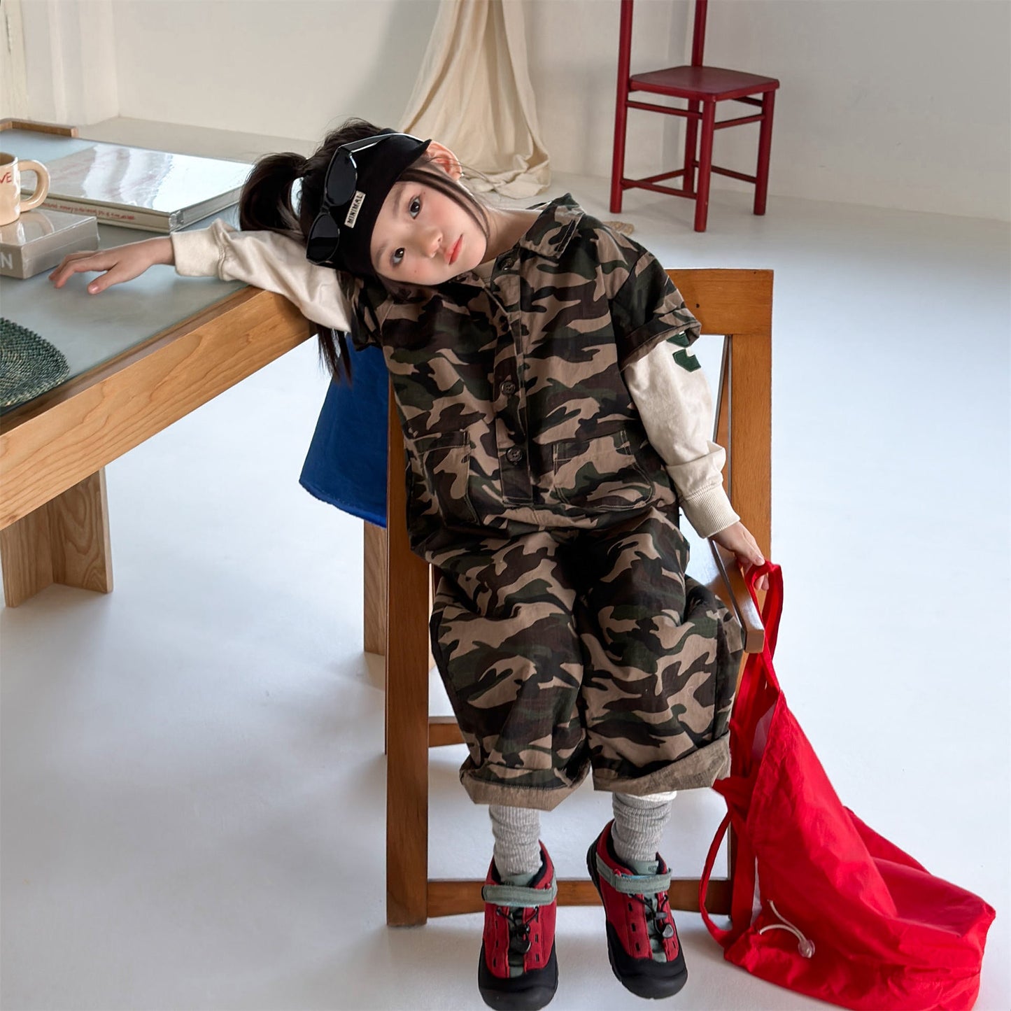 Striped Camouflage Jumpsuit ストライプ カモフラ ジャンプスーツ【mh0012445】 ADbaby 長袖ジャンプスーツ