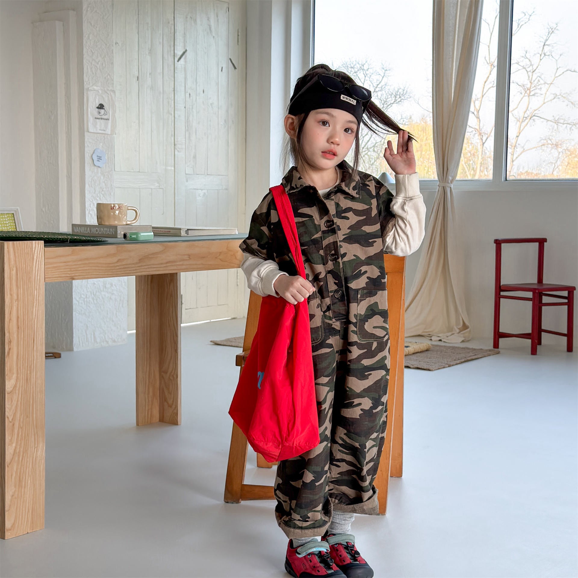 Striped Camouflage Jumpsuit ストライプ カモフラ ジャンプスーツ【mh0012445】 ADbaby 長袖ジャンプスーツ