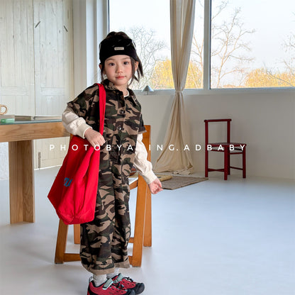 Striped Camouflage Jumpsuit ストライプ カモフラ ジャンプスーツ【mh0012445】 ADbaby 長袖ジャンプスーツ