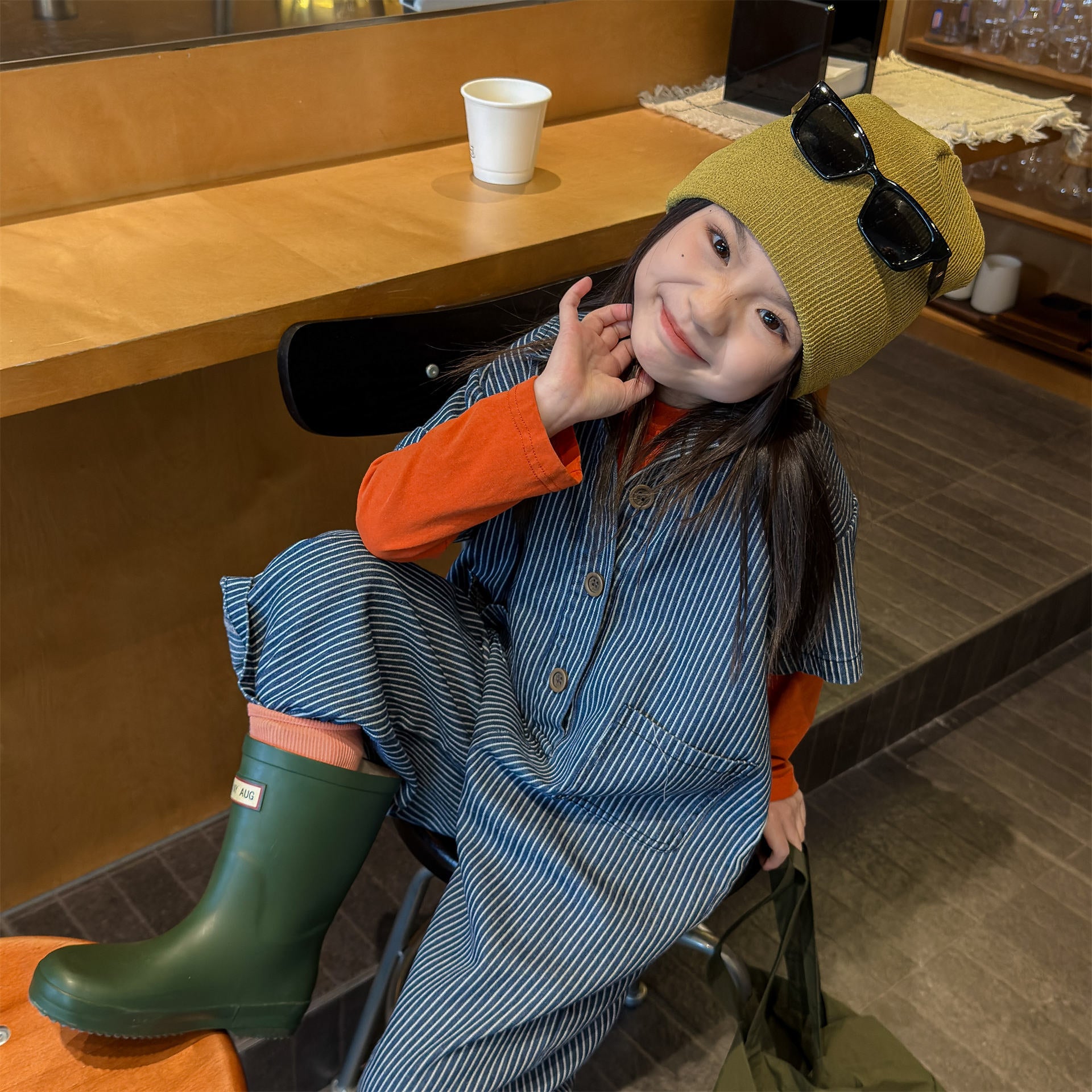 Striped Camouflage Jumpsuit ストライプ カモフラ ジャンプスーツ【mh0012445】 ADbaby 長袖ジャンプスーツ