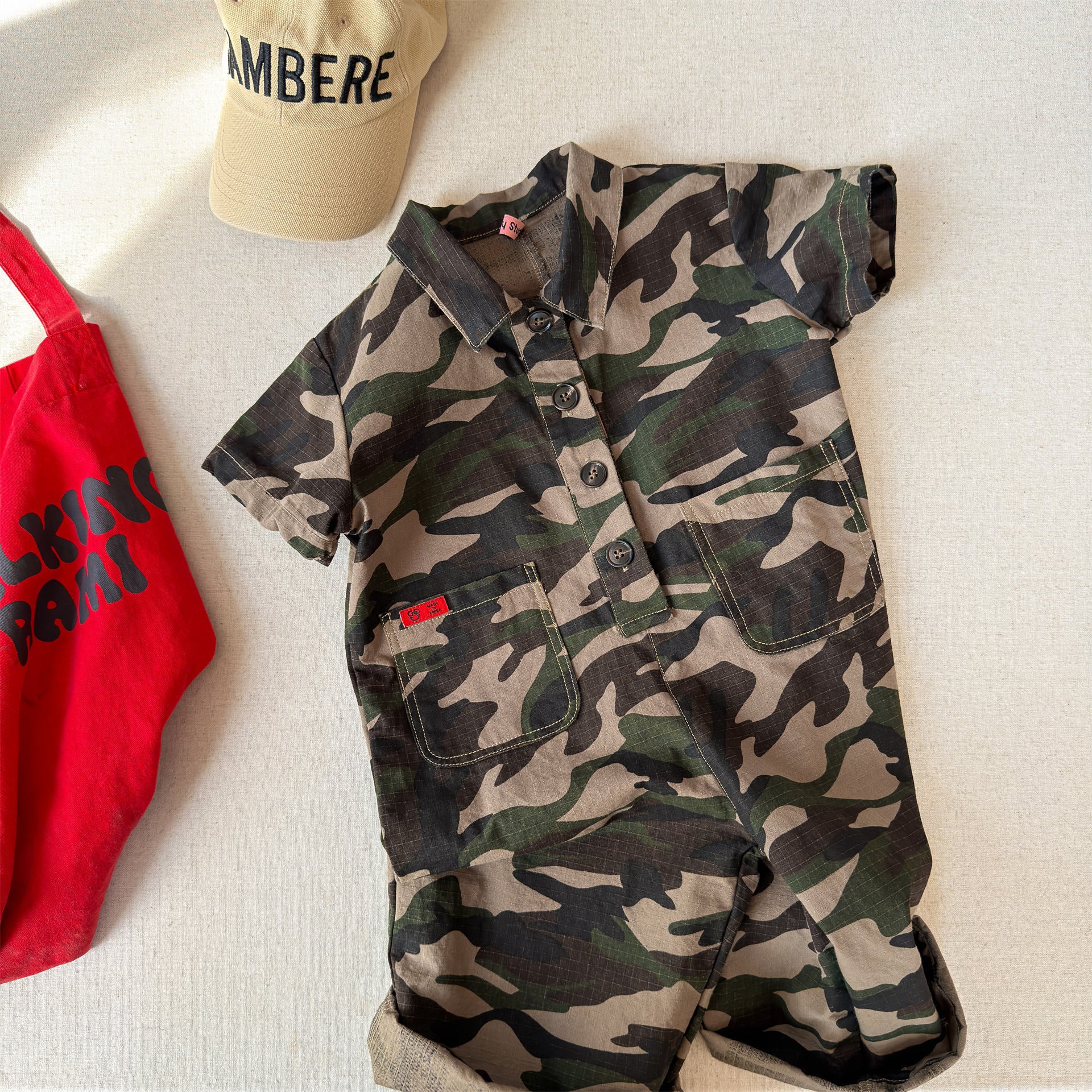 Striped Camouflage Jumpsuit ストライプ カモフラ ジャンプスーツ【mh0012445】 Camouflage / 80cm ADbaby 長袖ジャンプスーツ