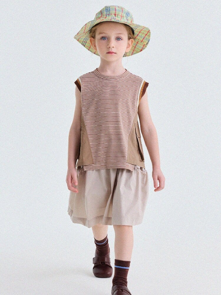 Striped Cargo Vest Cotton T-shirt ストライプ ノースリーブTシャツ【mh0013203】 yunerma タンクトップ・キャミソール・ノースリーブトップス